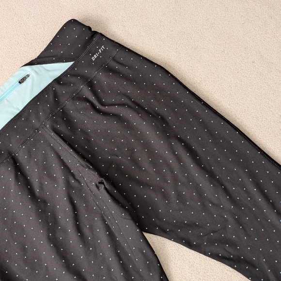 Nike Running Dri-Fit Micro Polka Dot Capri Leggings Black/Mint Women's Size L - Picture 13 of 16